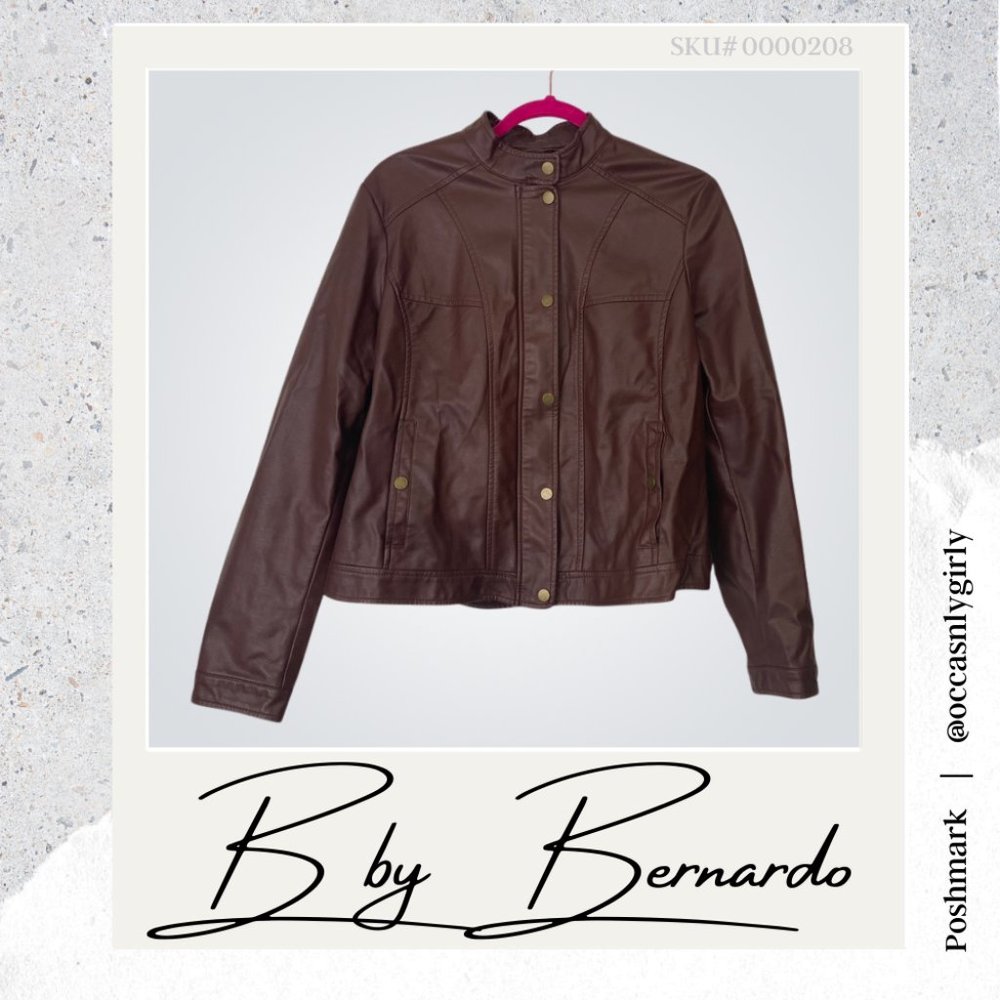 B by Bernardo Brown Faux Leather Moto Style Jacket